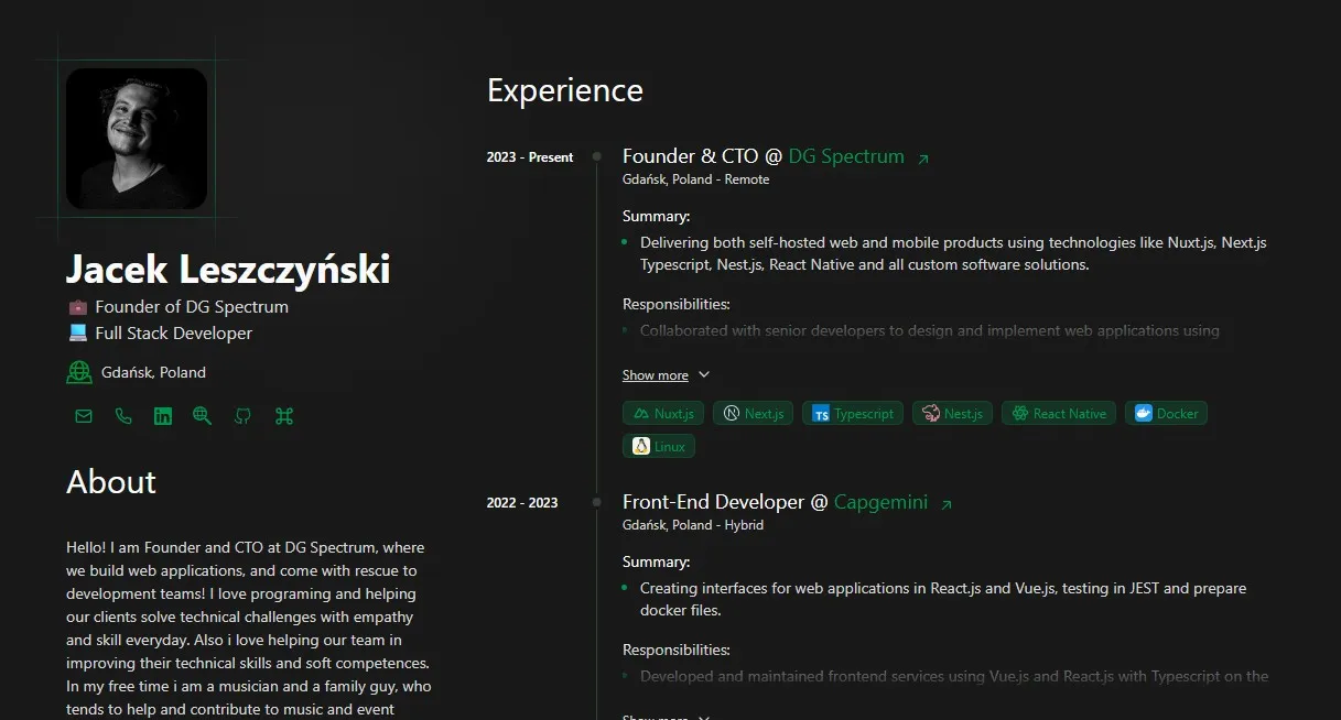 CV Jackyles personal website with modern portfolio design