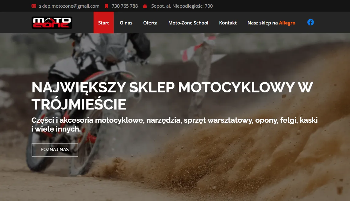 Moto-Zone landing page + Inside extranet e-commerce management platform showing motorcycle parts catalog fetching with Allegro REST API