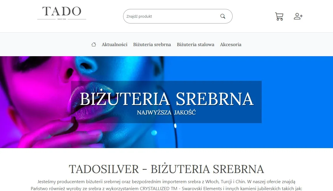 TadoSilver luxury jewelry e-commerce platform with Subiekt GT integration